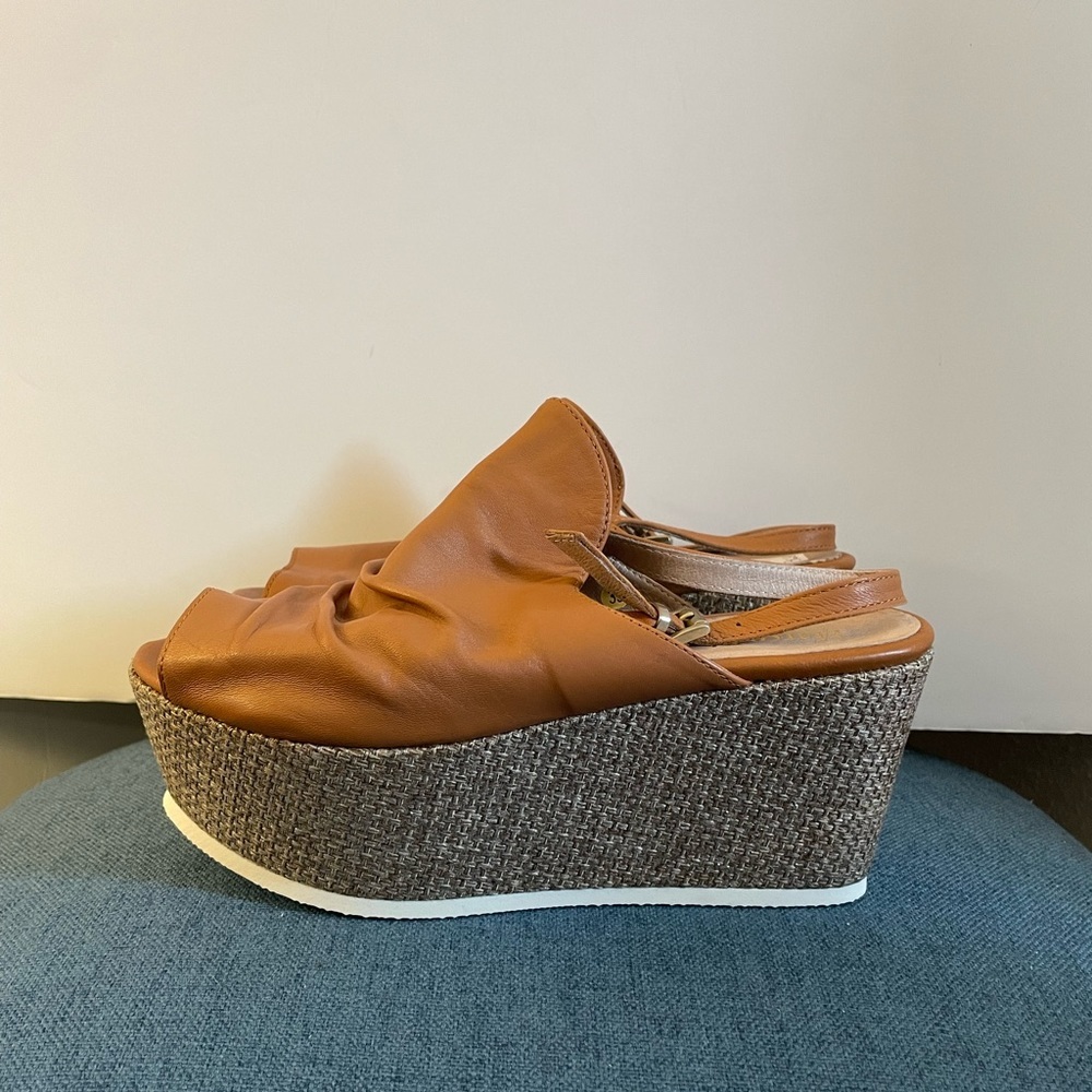 Marco Ricci Wrinkle Vamp Platform Slingback Wedge size 39